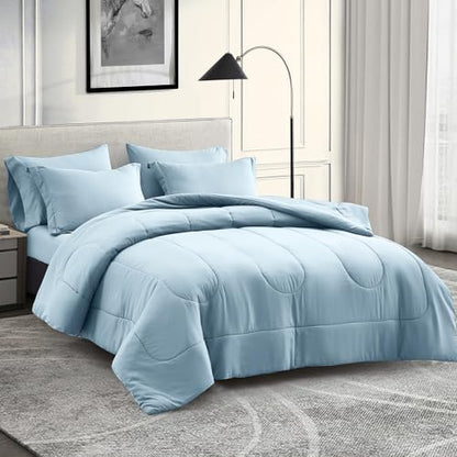 Maple&Stone Full Comforter Set 7 Pieces Bed in a Bag Blue Bed Set