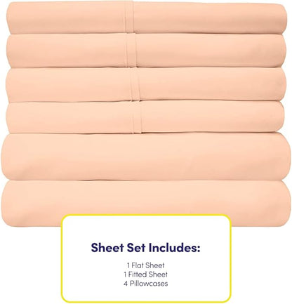 King Size Bed Sheets - 6 Piece 1500 Supreme Collection Fine Brushed Microfiber Deep Pocket King Sheet Set Bedding - 2 Extra Pillow Cases, Great Value, King, Peach