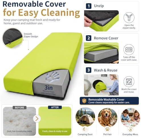 CYMULA Memory Foam Camping Mattress Pad,Sleeping Pad for Camping,Non-Slip Bottom Floor Car Mattress Bed with Retaining Portable Roll up Mattress Pad Mat for Travel Truck Guest Bed Tent