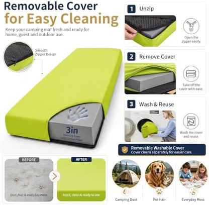 CYMULA Memory Foam Camping Mattress Pad,Sleeping Pad for Camping,Non-Slip Bottom Floor Car Mattress Bed with Retaining Portable Roll up Mattress Pad Mat for Travel Truck Guest Bed Tent