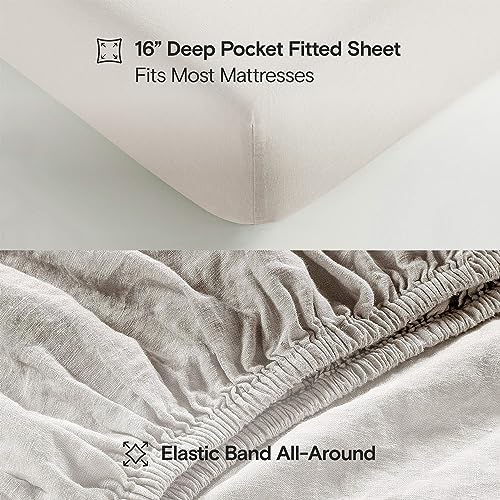 Sijo Stone Washed Organic French Linen Bed Sheet Set, GOTS Certified Organic, Best Cooling Linen Sheet Award by Sleep Foundation, 3 Piece - 2 Pillowcases and 1 Fitted Sheet (Classic, Cal King)
