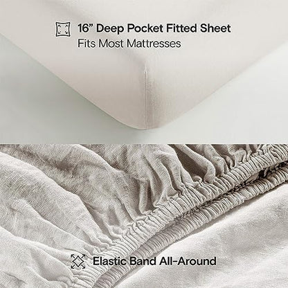 Sijo Stone Washed Organic French Linen Bed Sheet Set, GOTS Certified Organic, Best Cooling Linen Sheet Award by Sleep Foundation, 3 Piece - 2 Pillowcases and 1 Fitted Sheet (Classic, Cal King)