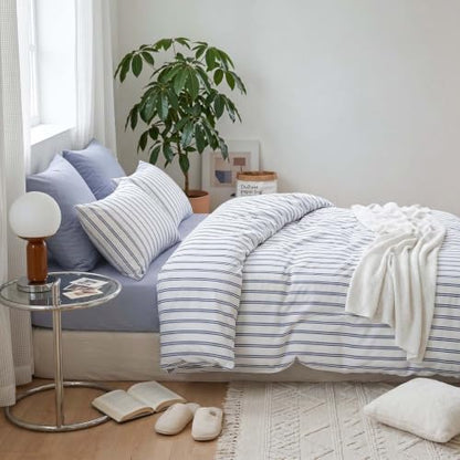 Nayoroom Blue Striped Comforter Set Queen Navy Pinstripe Coastal Bedding
