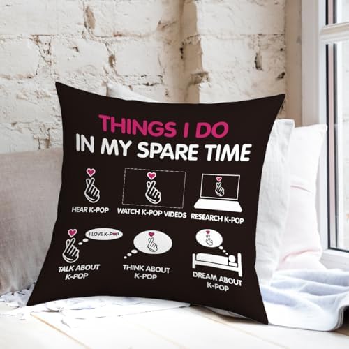 K-pop Decor, Just a Girl Who Loves K-pop Room Decor, Girls K-pop Gifts Rustic Anime Lovers Throw Pillow Covers for Living Room Home Girl Bedroom Decoration Gifts