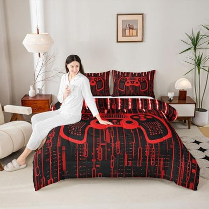 Feelyou Kids Boys Red Gamer Bedding Set Queen Size