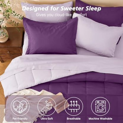 Queen Comforter Set with Sheets - 7 Pieces Bed in a Bag Purple Bedding Sets