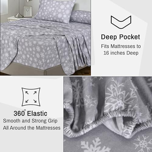 RUVANTI Flannel Sheets Set Twin XL Size, Snowflakes