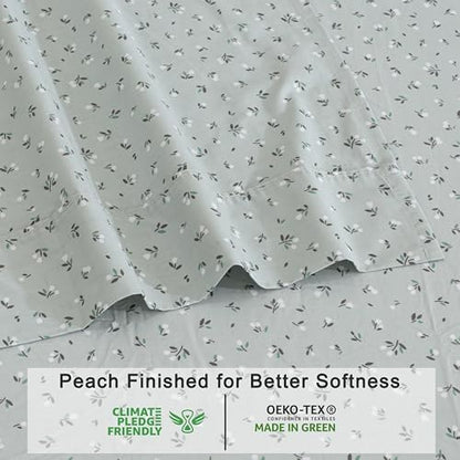 RUVANTI 100% Cotton Organic Queen Sheets, Percale Queen Sheet Set, Bud Club