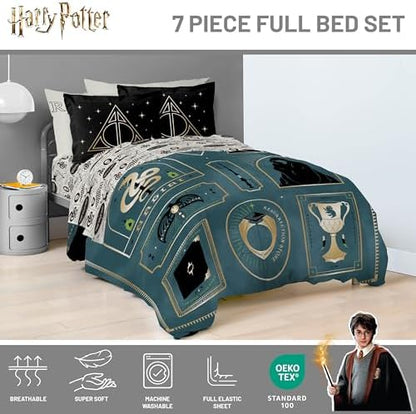 Harry Potter Full Size Comforter Set 7 Piece Soft Fantasy Bedding, Blue