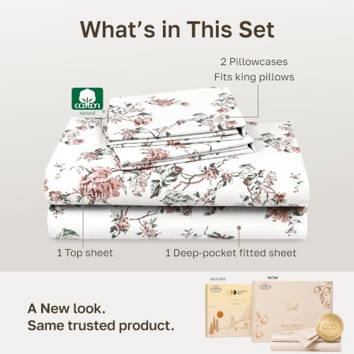 California Design Den Soft 100% Cotton Sateen Cal King Sheet Set, 4 Pcs
