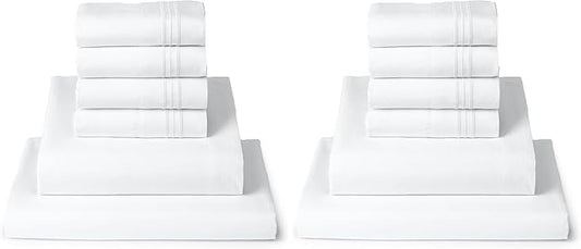 Mellanni Queen Sheet Set - 6-Piece Iconic Collection Bedding, (Including 4 Pillowcases), 16-Inch Deep Pocket, Easy Care, Extra Soft, Cooling Sheets, Brushed Microfiber - White (Pack of 2)
