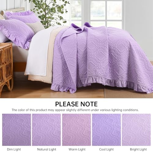 DJY Purple Quilt Set Twin Size Dorm Bedding, Ruffled Bedspreads
