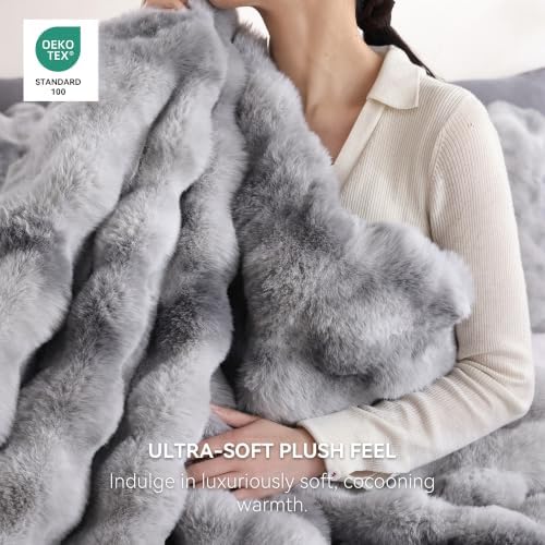 Smoofy Fluffy Faux Rabbit Fur Bubble Comforter California King-Tie Dye Grey
