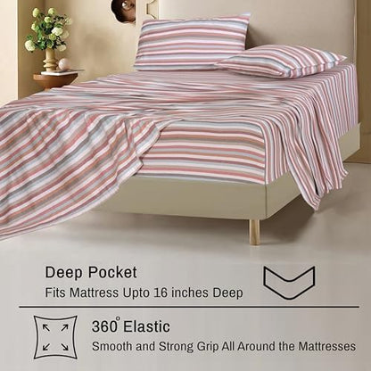 RUVANTI Flannel Sheets Queen Size, Multi Chevron Stripe