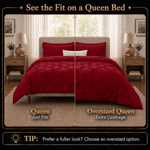 CozyLux Queen Comforter Set Dark Red, 7 Pieces Pintuck Bed in a Bag