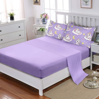 HOSIMA Cute Unicorn Bed in a Bag Twin 7 Piece Bedding Set for Kids Girls.
