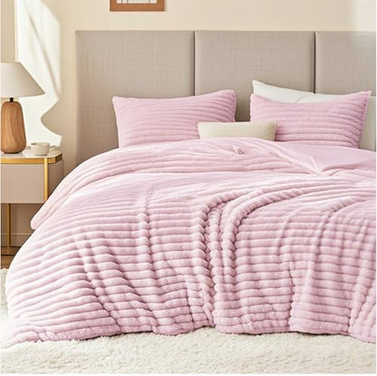 EXQ Home Fluffy Comforter Set Full Size,3 Pieces Bed Set,Purplish Pink