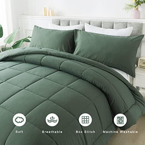 DOWNCOOL Queen Comforter Set -All Season Bedding Comforters Sets with 2 Pillow Cases-3 Pieces Bedding Sets Queen -Down Alternative Sage Green Queen Size Comforter Sets(88"x92")
