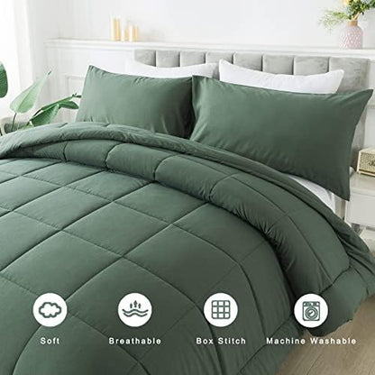 DOWNCOOL Queen Comforter Set -All Season Bedding Comforters Sets with 2 Pillow Cases-3 Pieces Bedding Sets Queen -Down Alternative Sage Green Queen Size Comforter Sets(88"x92")