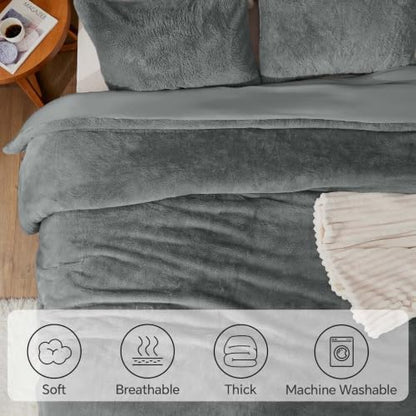 BEDELITE Faux Fur Twin Comforter Set Dark Grey,Warm Comforter for Winter