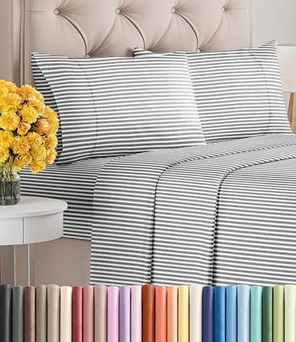 Full Size 4 Piece Sheet Set - Ultra Soft & Cooling Sheets - Grey Stripes 1