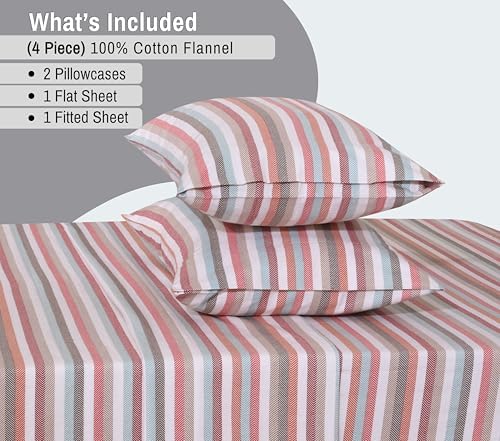 RUVANTI Flannel Sheets Queen Size, Multi Chevron Stripe