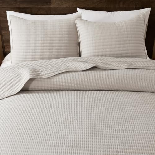 WDCOZY Queen Size Pick Stitch Quilt Set, 3 Pieces 90x90 inches, Beige