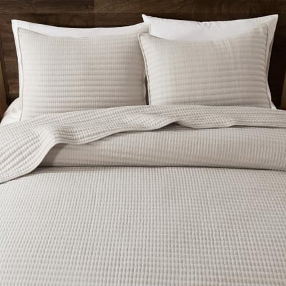 WDCOZY Queen Size Pick Stitch Quilt Set, 3 Pieces 90x90 inches, Beige