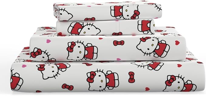 Collectibles Hello Kitty Bedding Super Soft Cotton 3 Piece Twin XL Sheet Set, College Dorm Essentials (Officially Licensed Product) by Franco