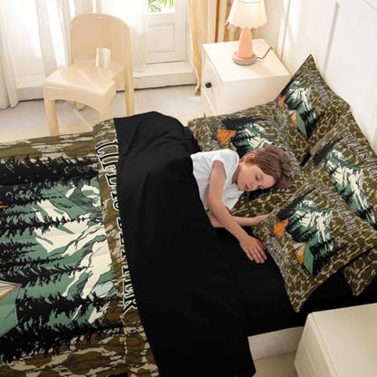 Erosebridal Camouflage 7 Piece Comforter Set Twin Kids Camo Camping Bed in A Bag Rv Campsite Camper Bedding Sets for Kids Boys Girls Military Style Army Green Wild Room Decor Sheet Set with Comforter