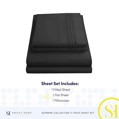 Twin Sheets - Breathable Luxury Sheets with Full Elastic & Secure Corner Straps Built In - 1800 Supreme Collection Extra Soft Deep Pocket Bedding Set, Sheet Set, EXTRA DEEP pocket - Twin, Black