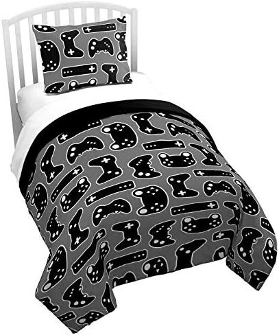 Game On Twin Comforter Sham Set Kids Video Game Glow in the Dark, Gray