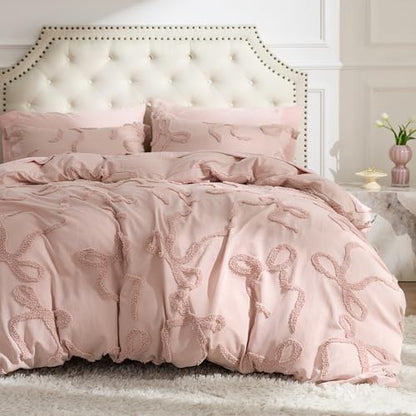 Bedsure Tufted Rose Pink Twin/Twin XL Comforter, GentleSoft™ 2 Pieces Bow Cute Bedding Pink Room Decor, Gifts for Girls Teens Women, All Seasons, 1 Bed Comforter, 1 Pillow Shams, 68x88 Inches