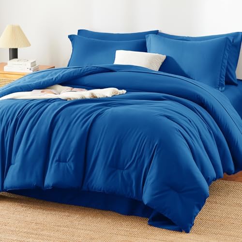 HIMEET Full Comforter Set, 7-Piece Point-Quilted Bed in a Bag, Classic Blue