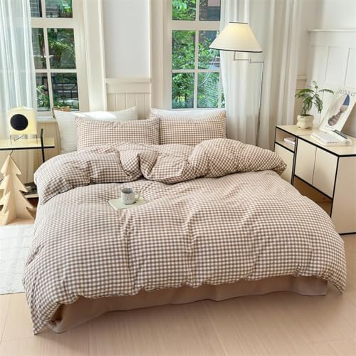 Nayoroom Brown Gingham Comforter Set King Plaid Checkered Dorm Bedding