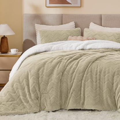 BEDELITE Fluffy Sherpa Twin Comforter Set,Linen