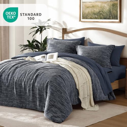 MaiRêve Queen Comforter Set Chenille Textured 7 Pieces Bed in a Bag