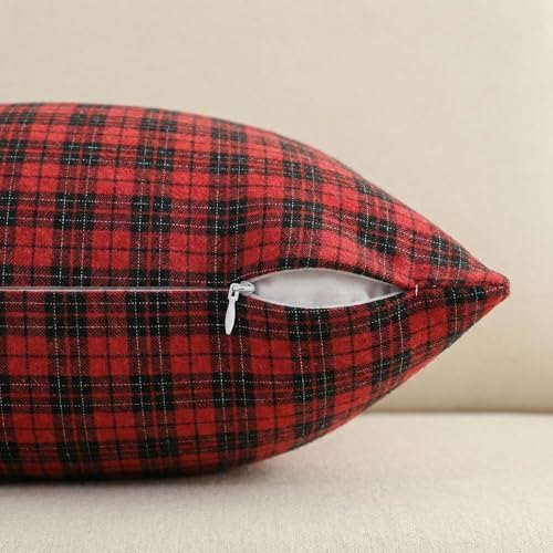 AVOIN colorlife Christmas Red Black Plaid Decorative Throw Pillow Covers, 18 x 18 Inch Holiday Scottish Tartan Cushion Case Farmhouse Decoration for Sofa Couch Set of 2