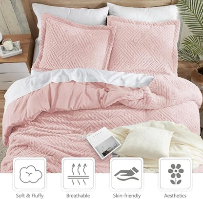 Homelike Moment Fleece King Comforter Set, Fluffy Bed Set 3 Piece Pink