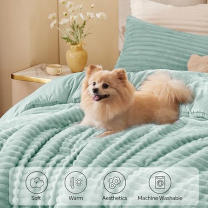 BEDELITE Fleece Twin/Twin XL Comforter Set, Fluffy Bed Set, Light Green