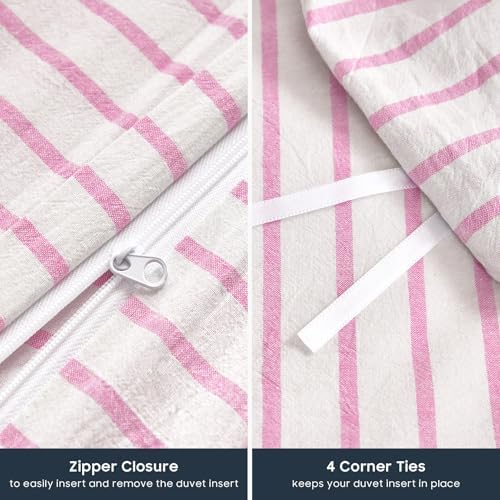 Wake In Cloud Striped Cotton Duvet Cover Set, Pink White, Twin/Twin XL