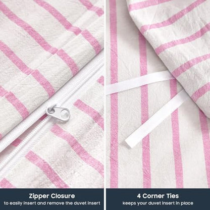 Wake In Cloud Striped Cotton Duvet Cover Set, Pink White, Twin/Twin XL