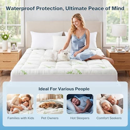 Waterproof Full Size Mattress Topper Viscose Derived from Bamboo,Extra Thick Mattress Pad for Back Pain, Cooling Mattress Topper with Deep Pocket 8"-21",Green,Full