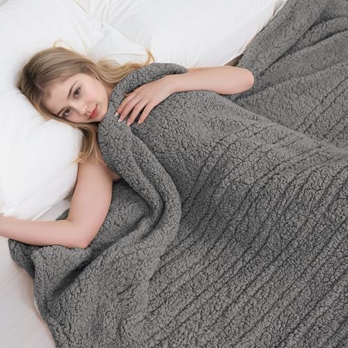 Eydna Electric Heated Blanket Throw Size 50"×60" with 9 Heating Levels & 1-10 Hs auto Off, Heating Throw Double Sided Sherpa, Energy Efficient, Machine Washable, Sofa & Office, Light Gray