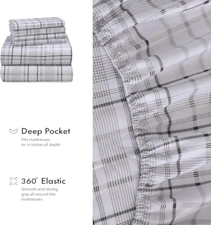 RUVANTI 100% Cotton California King Sheet Set, Percale Sheets, Open Check