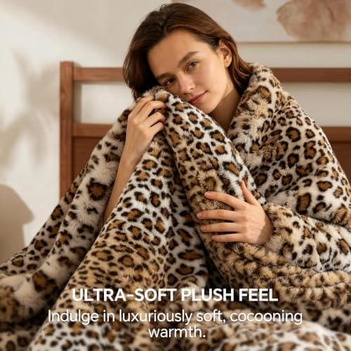 BEDELITE Faux Fur Queen Comforter Set Cheetah Print,Thick & Warm Comforter