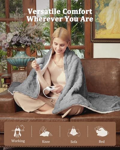 CAROMIO Heated Throw Blanket, Thick Tufted Sherpa Electric Blanket Throw