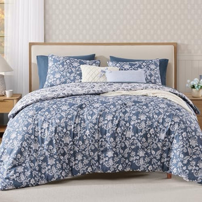 BLOOMHAVEN Twin XL Comforter Set-5 Pieces Blue Floral Bed in a Bag