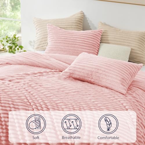 EXQ Home Fluffy Comforter Set Full Size,3 Pieces Bed Set,Pink