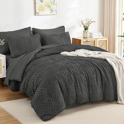 Andency King Size Comforter Set, Dark Grey, 7 Pieces